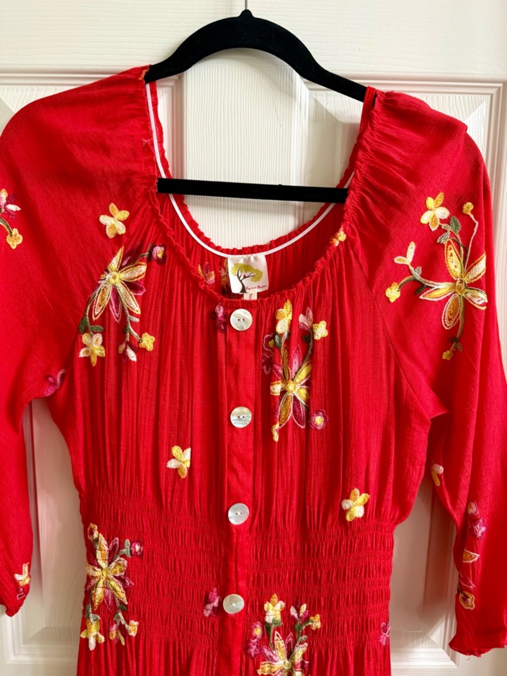 Fig and Flower Red Floral Embroidered Women's Dress - Picture 3 of 3